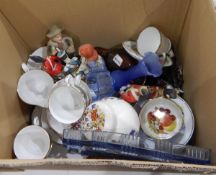 A quantity of mixed ceramics, brassware, ornaments, book ends, binoculars, barometer,