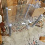 Glass two-tier television stand, cream footstool,