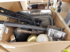 A quantity of assorted items including a 1970's bakelite telephone, a camera tripod,