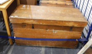 A pine packing case with metal interior, 