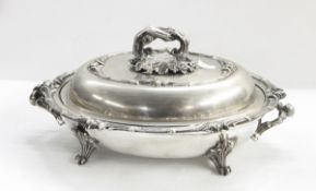 Pair of Elkington & Co EPNS entree dishes and covers, oval, with bark pattern ring handles,