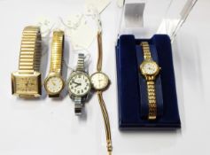 Lady's Syma bracelet watch with circular dial, on 9ct gold snake link chain,