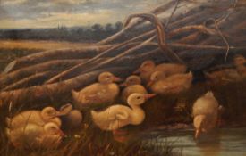 Samuel John Carter (1835-1892) Oil on canvas Ducklings at the water's edge,