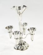 Edwardian silver epergne having trumpet-shaped central vase and four smaller similar vases,