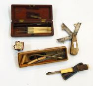 Set of Victorian ivory-handled scalpels, the steel blades inscribed 
