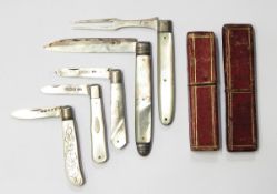 Georgian silver folding fruit knife with engraved mother-of-pearl handle (crack to handle),