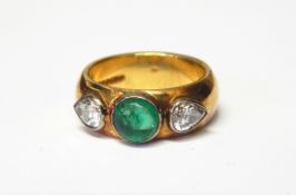 18ct gold, emerald and diamond ring by Tom McEwan,