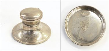 Silver circular pin dish, Chester 1923, engraved with the Arms of Trinity College, Cambridge,