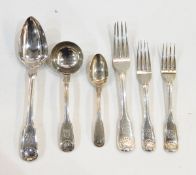 Matched suite of fiddle, shell and thread pattern flatware, mixed dates and makers,
