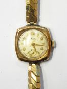 Lady's 9ct gold Helvetia bangle watch with rectangular dial and plain hinged bangle and lady's 9ct