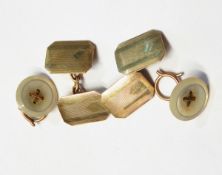 Pair of gent's engine-turned 9ct gold cufflinks and pair of 9ct gold mounted mother-of-pearl
