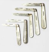 Victorian silver folding fruit knife, the silver handle with engraved leaf decoration,