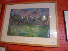 Chispin Heesom oil on paper titled Kingscliffe Field in Autumn framed and glazed.