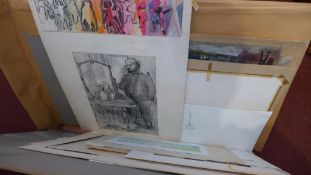 A folio containing a number of various watercolours and prints.