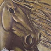 A large unframed oil on canvas by Lee Evans, study of a horse, signed bottom left.