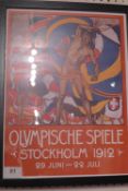A framed art print for the Stockholm Olympics.