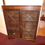 A mahogany bookcase fitted pair of astragal glazed panel doors on bracket feet.
