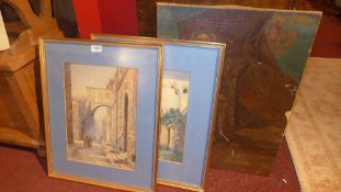 A pair of watercolours Eastern exterior scenes, signed Watson,