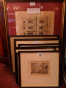 A collection of various engravings and similar including architectural scenes,