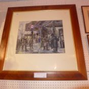 A large framed Helen Grunwald watercolours of London street scene