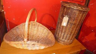 A wicker laundry basket and a similar basket.