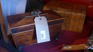 A George III mahogany sarcophagus form tea caddy together with a Victorian and walnut parquetry
