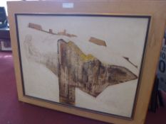 A large 1960's abstract oil and mixed media study, framed by Alan Healey.