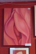 An unframed oil on canvas by Irina Pavlova, in the manner of Georgia O'Keefe.