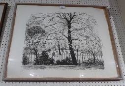 A limited edition print by Marianne Fox Ockinga, winter scene with children playing in a park,