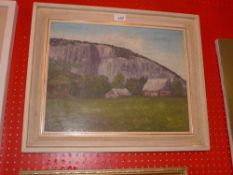 British Expressionist mid 20th century oil on canvas of a Tynemouth scene,
