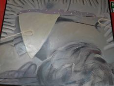 A large oil on canvas, abstract study signed indistinctly.