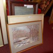 A collection of various watercolours and oil paintings, mainly landscapes.