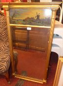 A 19th century giltwood pier mirror with painted glass panel depicting Dutch landscape scene and