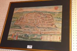 Braun and Hogenberg (1575-1612) hand coloured copper engraving,