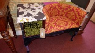 A retro telephone seat clad in various brightly coloured fabrics fitted single panel door and