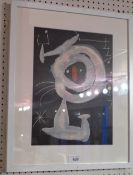 A framed and glazed Joan Miro lithograph, untitled and unsigned.