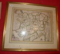 A framed 18th century map of Mongolia in Hogarth frame.