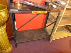 A set of steel mechanics shelves of two tiers.