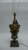 A 19th Century green and grey variegated marble cassolette lamp of urn form with ormolu mounts of