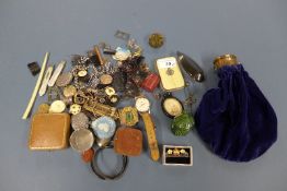 A collection of objects de vertu and jewellery items to include two silver and mother of pearl fruit