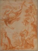 An Old Master pastel and pencil drawing in sepia depicting allegorical figures, glazed and gilt