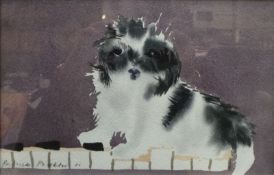 Patrick Procktor RA (British,1936 - 2003) A watercolour of a posed black and white puppy. 1986,