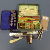 A collection of 19th Century writing related items including 18th Century yellow metal seal, ivory