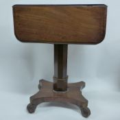 An early 19th Century George IV mahogany work table, the drop flap sides over single drawer and