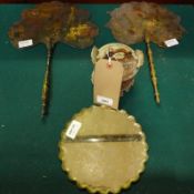 Two Regency papier mache and hardwood hand painted screens with peacock and floral decoration (