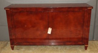 A mid-century Maison Ramsay French designer red lacquered side cabinet in the Art Deco manner, the
