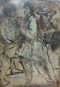 A 20th Century oil on canvas study depicting a confrontation between figures, indistinctly signed