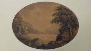 Attributed to Alexander Cozens (1717 - 1786, Norfolk School) A fine oval watercolour on artist's