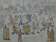 A 20th Century ink and wash illustration depicting men dancing in the German WWII Prenzlau 43