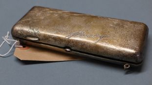 A Russian late 19th Century Aesthetic style silver purse, amethyst clasp, indistinct marks 17cm x